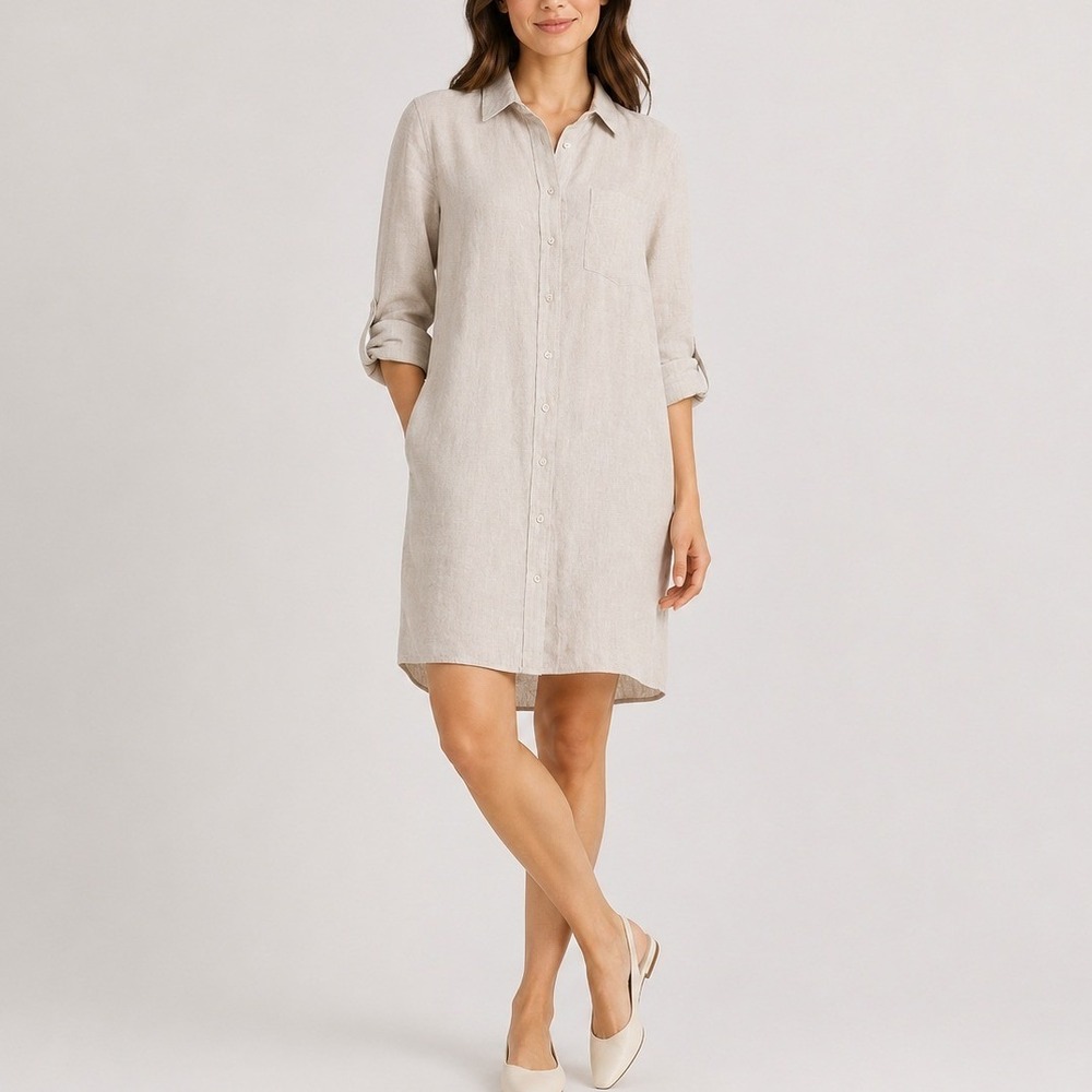 Quince 100% European Linen Shirt Dress Pockets Breathable Resort Flax Small NWT